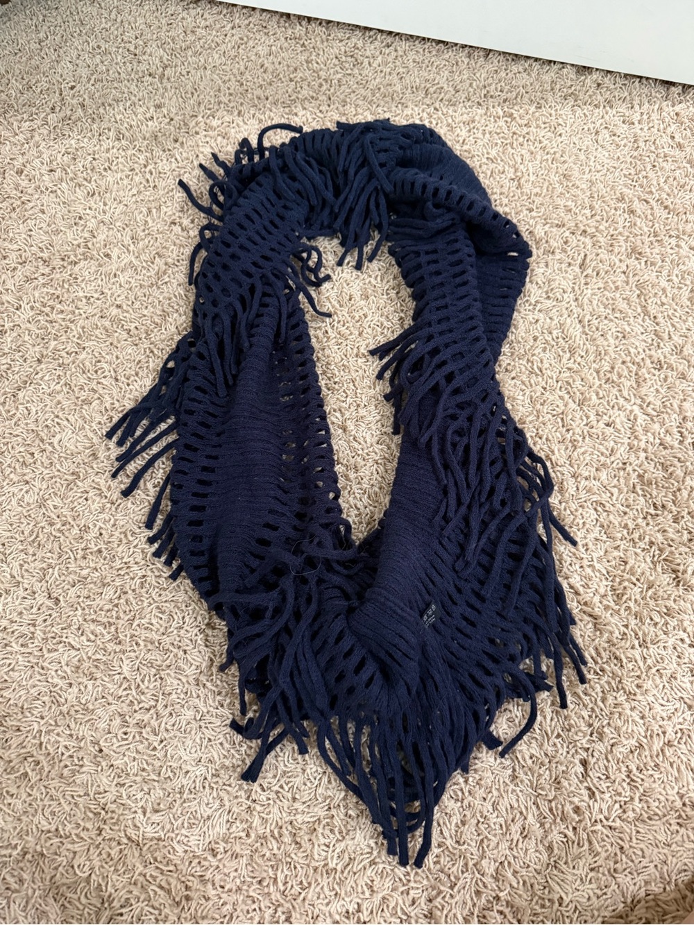 Navy Open-Weave Fringe Infinity Scarf